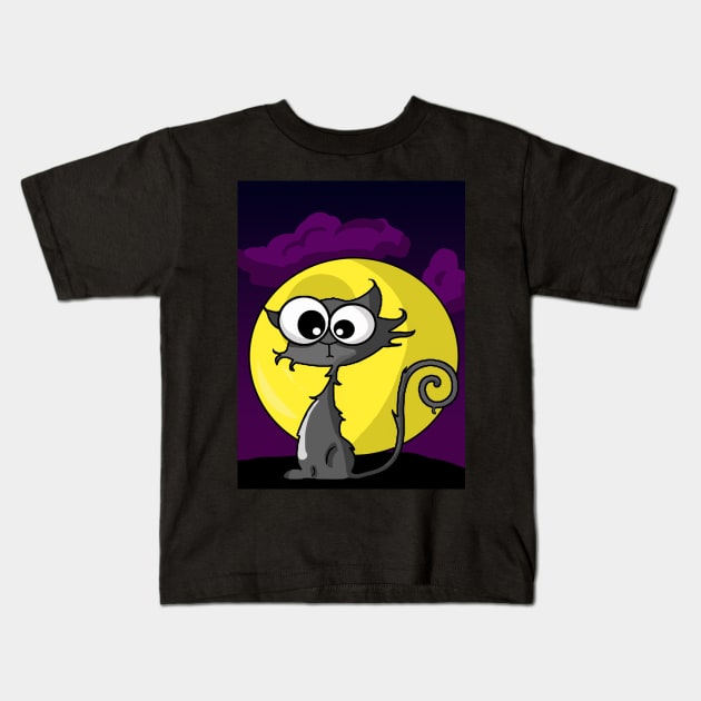 Cartoon Spooky Cat Kids T-Shirt by RG Illustration